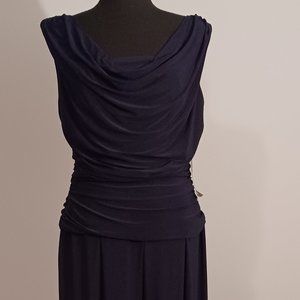 R & M Richards Navy Ruched Jumpsuit